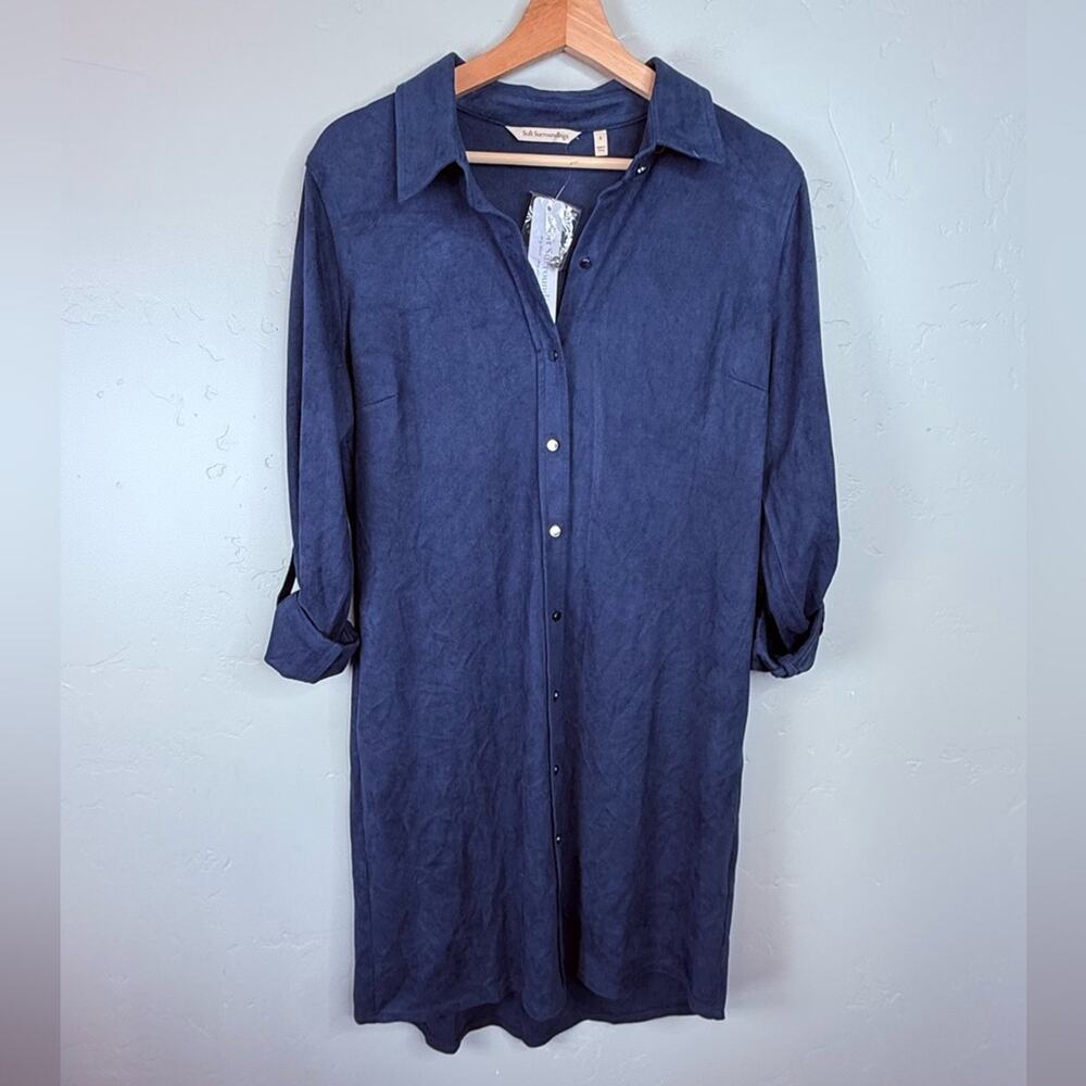 NWT Soft Surroundings Robin Faux Suede Shirt Dress Navy Blue Small - Picture 2 of 9
